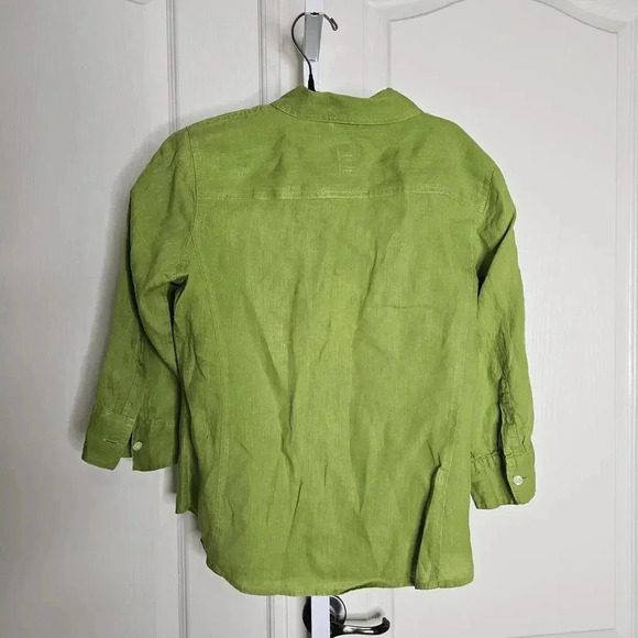 Talbots Petite Green Linen Button-Up Shirt - Picture 5 of 7